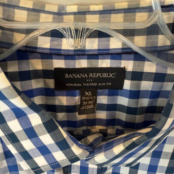 Banana Republic Men's Non-Iron Tailored Slim Fit Button Down XL Blue White Plaid - Picture 6 of 7